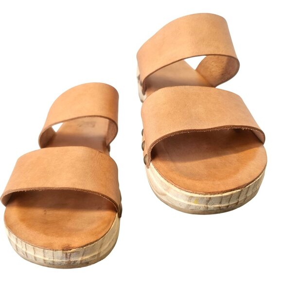 Beek Wood Clog Leather Sandals Womens Size 7 Natural Tan Double Strap Slip On - Picture 6 of 15